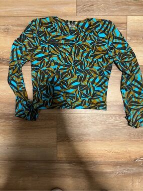 Cami and Jax Long Sleeve Abstract Leaf Print Top - Teal & Olive swim top XL